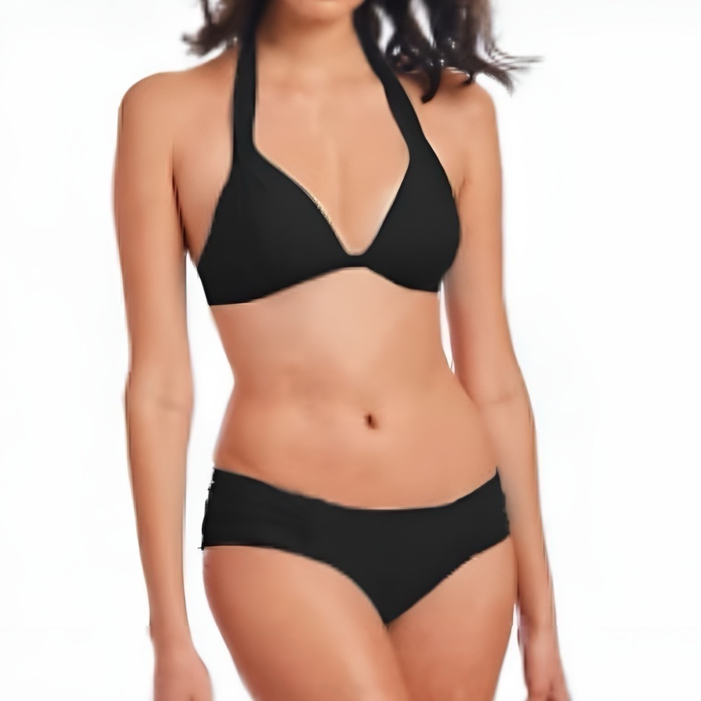 NWT Rachel Rachel Roy Halter Bikini Top & Shirred Bikini Bottoms Black